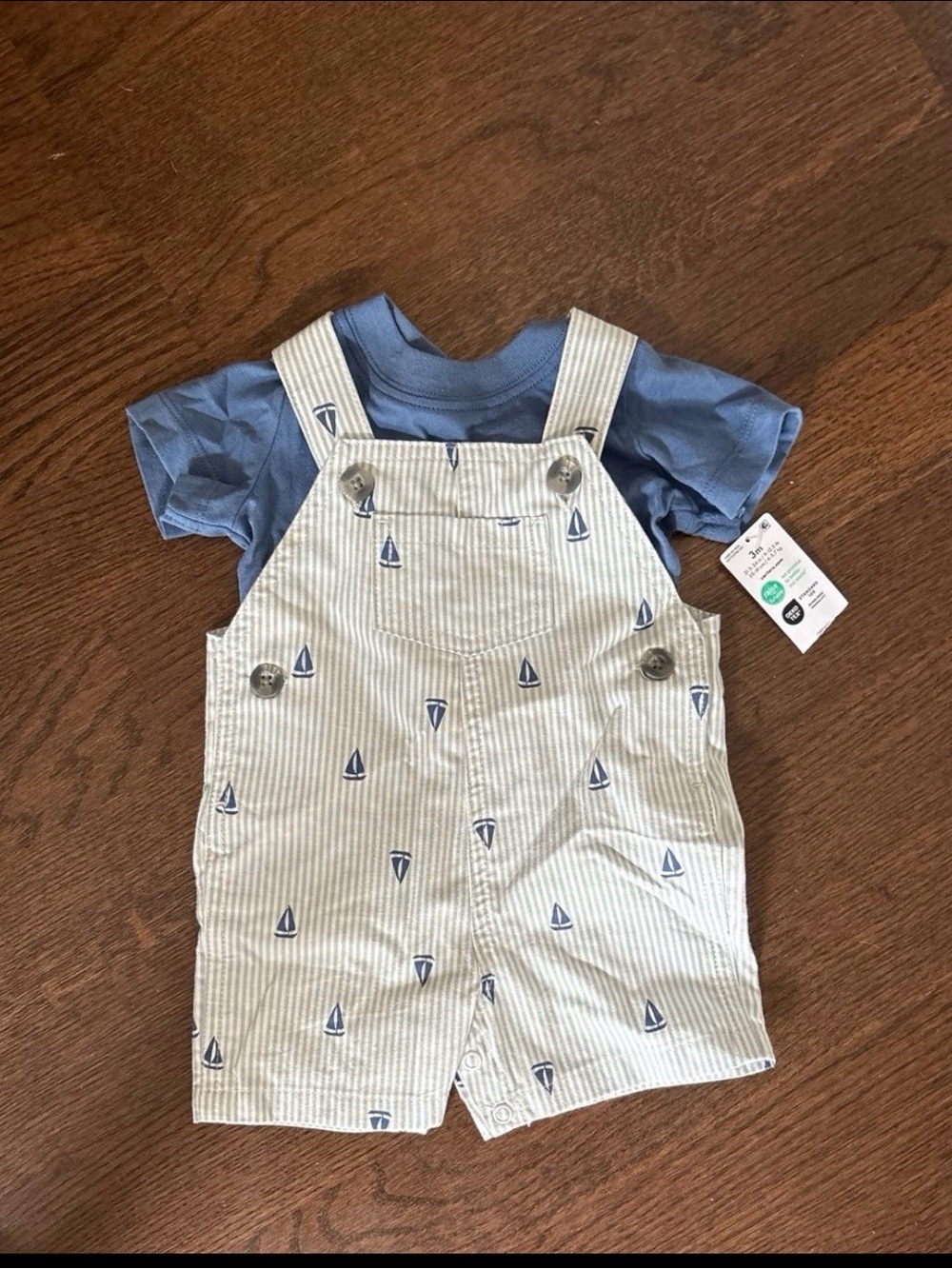 Carter's Blue Tee with Striped Sailboat Short Overalls